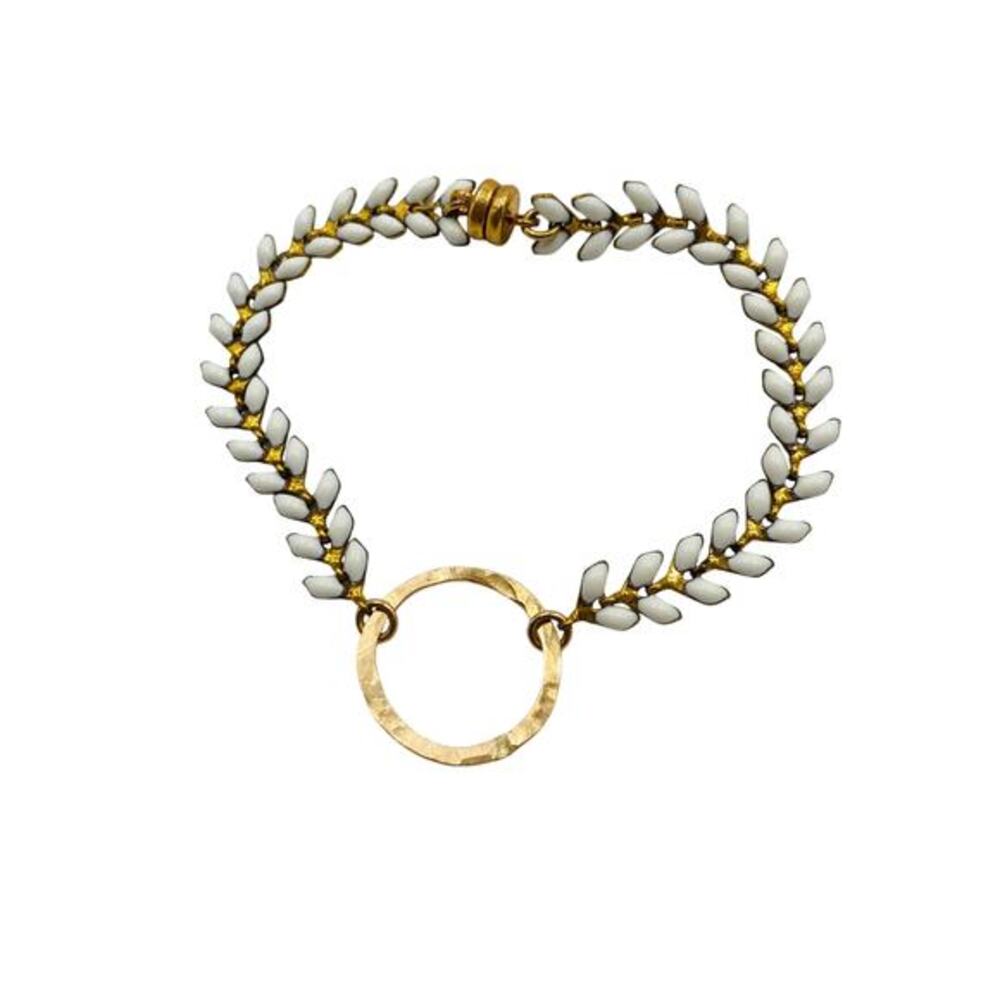 Gold white enamel circle‎ bracelet
